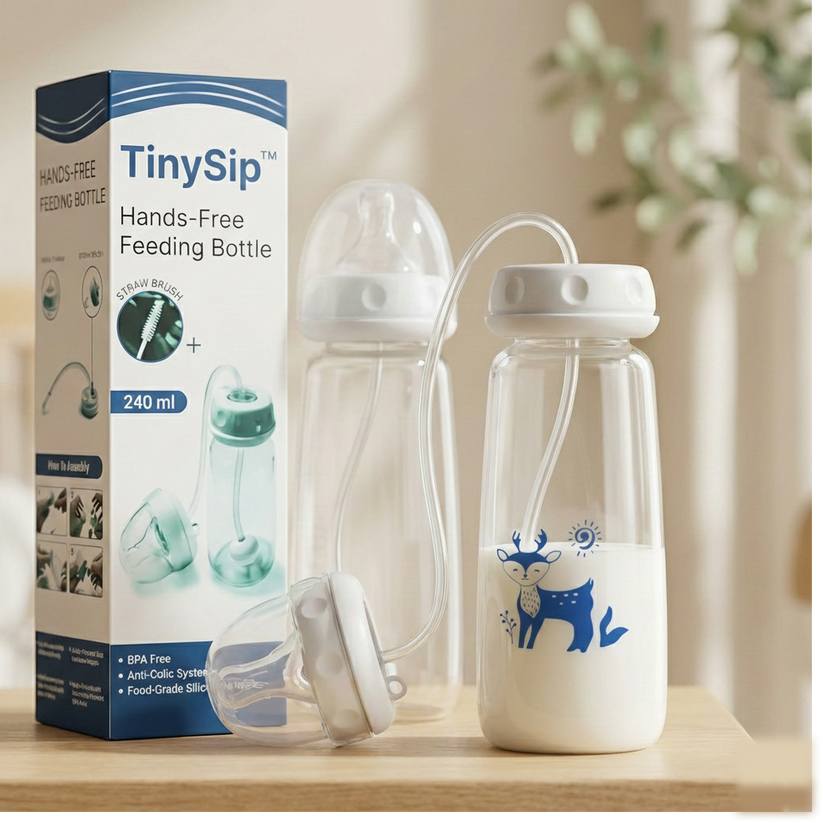 TinySip™ | Hands-Free Self-Feeding Bottle for Babies